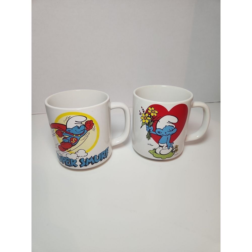 Vintage 1981 Smurf Coffee Mugs Set of 2